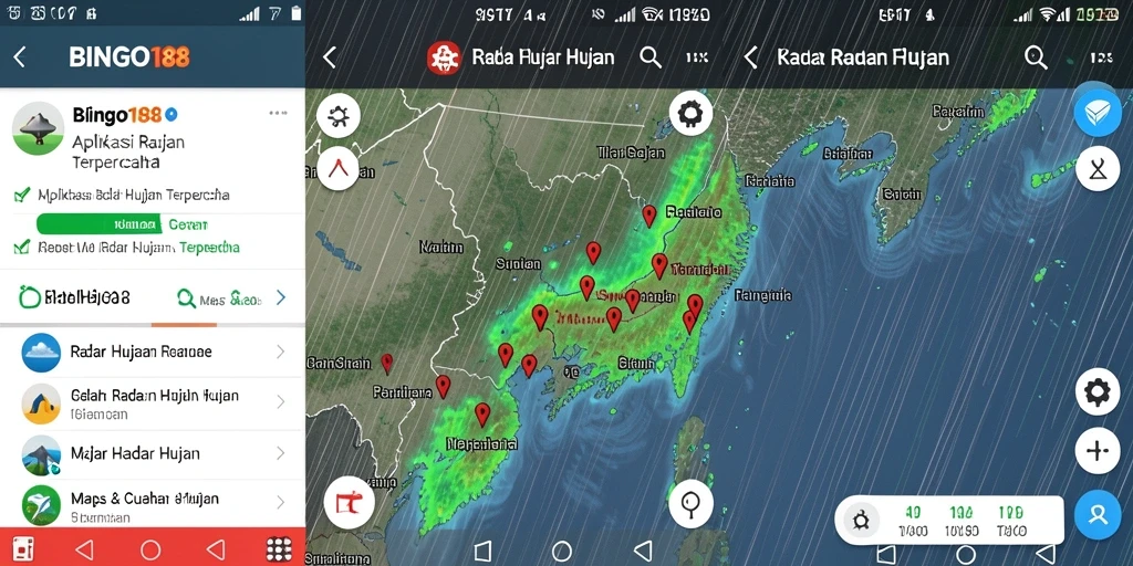 Tampilan antarmuka BINGO188 dengan peta radar hujan yang informatif.