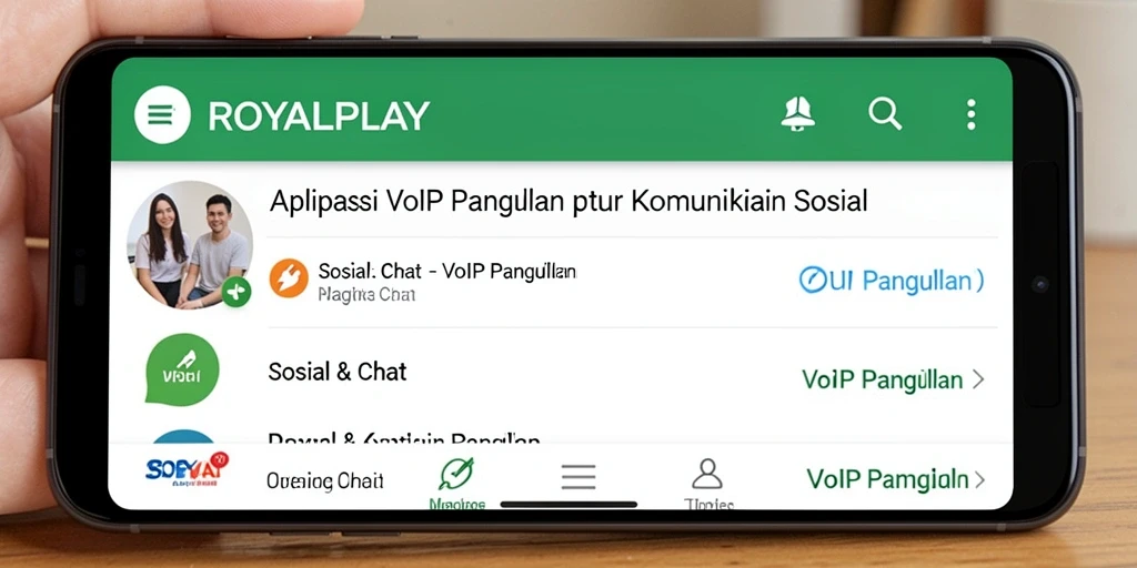 Tampilan antarmuka <strong>ROYALPLAY</strong> yang sederhana dan modern untuk panggilan VoIP.